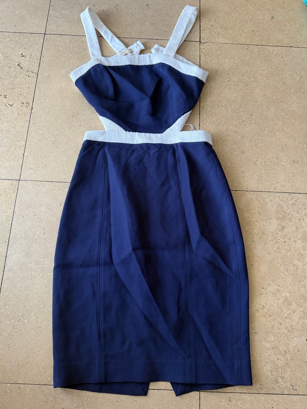 Michael Kors Collection Navy and White Cutout Midi Dress